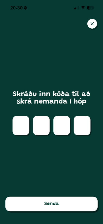 Slá inn kóða frá kennara 1