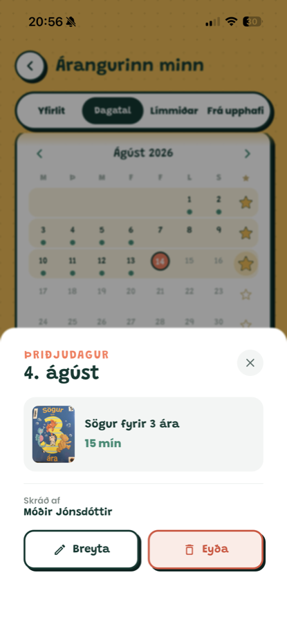 Dagatal/Yfirlit skráninga 1